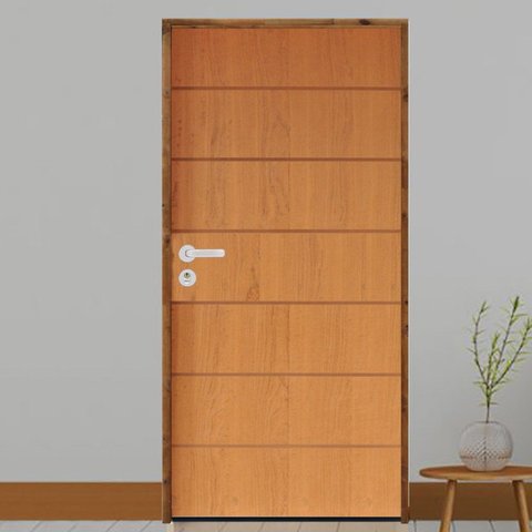 Kit Porta de Madeira 210x72cm Batente 14cm Fechadura Stilo Belissima 2 Rodam Abertura Direita Marrom