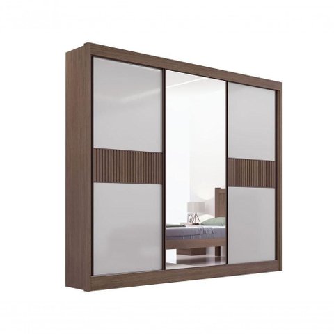 Guarda Roupa Cristal Casal 3 Portas Ripado 6 Gavetas com Pés D' Doro Castanho/off White/ripado