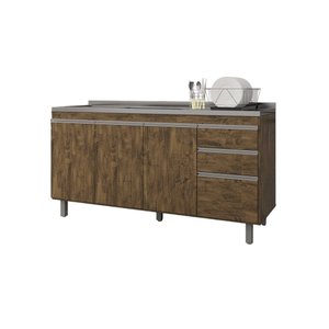 Balcão Armário de Cozinha Premium 160cm Chocolate S- Tampo - Nathan
