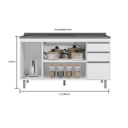 Balcão Armário de Cozinha Premium 160cm Chocolate S- Tampo - Nathan - 3