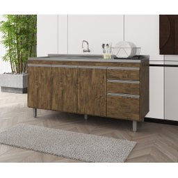 Balcão Armário de Cozinha Premium 160cm Chocolate S- Tampo - Nathan - 2