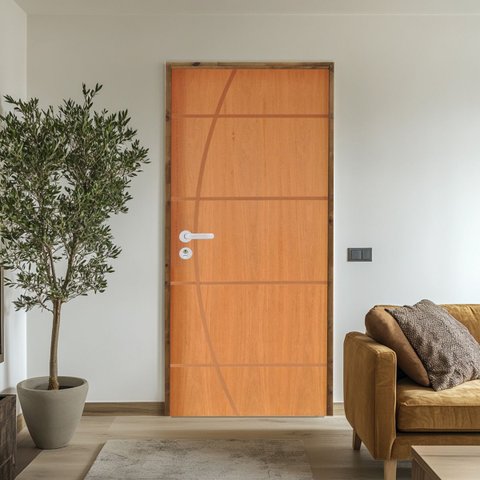 Kit Porta de Madeira 210x82cm Batente 9cm Fechadura Stilo Belissima 5 Rodam Abertura Direita Marrom/