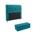 Ver imagem 1 de Kit Cabeceira Estofada Decorativa Para Cama Box Sirius 160 Queen e Calçadeira Sagitarius Sued Azul T