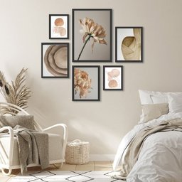 Composição Quadros Decorativos para Sala Nuances Bege:madeira Preta - 1