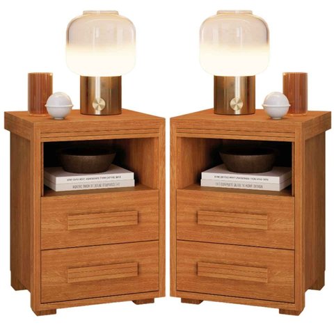 Kit 2 Mesas de Cabeceira 2 Gavetas Lóquio 100% Mdf - Casa Chick Nature