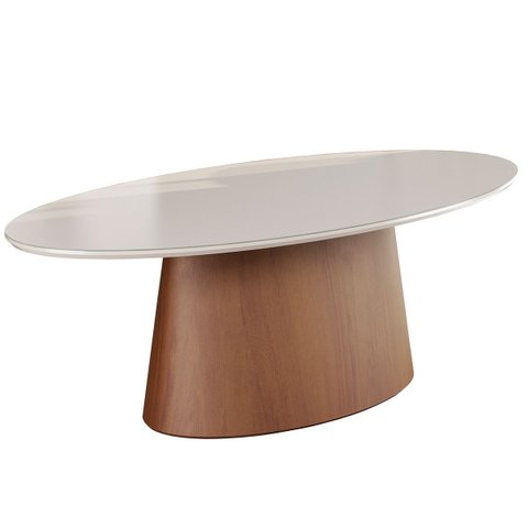 Mesa de Jantar Oval em Madeira Luiza 220x110cm Tampo Vidro Off White Ccs