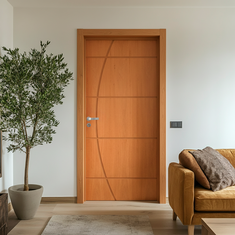 Kit Porta de Madeira 210x82cm Batente 14cm Fechadura Stilo Belissima 5 Rodam Abertura Direita Marrom