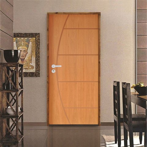 Kit Porta de Madeira 210x62cm Batente 9cm Fechadura Stilo Belissima 6 Rodam Abertura Direita Marrom/