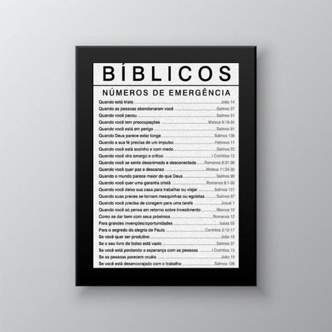 Quadro Salmos Bíblicos Números de Emergência 33x24cm - com Vidro:madeira Branca