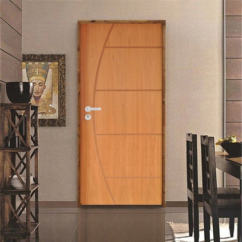 Kit Porta de Madeira 210x72cm Batente 9cm Fechadura Stilo Belissima 6 Rodam Abertura Esquerda Marrom