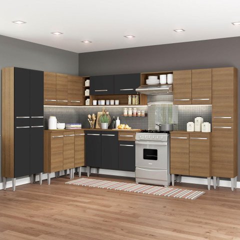 Armário de Cozinha Completa de Canto 513cm Rustic/Preto Emilly Big Madesa 02