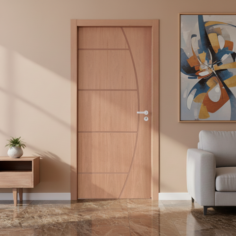 Kit Porta de Madeira 210x82cm Batente 9cm Fechadura Stilo Belissima 6 Rodam Abertura Direita Marrom/
