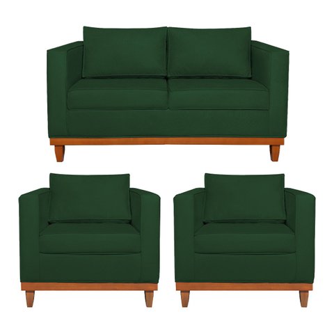 Kit Sofá 3 Lugares e 2 Poltronas Europa 180 cm Estilo Conforto e Elegância Suede - Doce Sonho Móveis