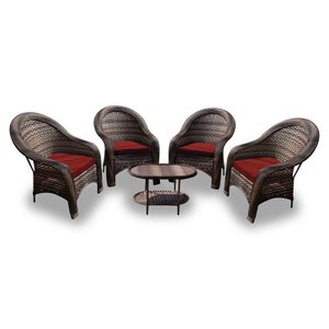 Conjunto de Poltronas Fibra Sintética Tóquio - 4 Poltronas + 1 Mesa Centro - Tecido Duna Vermelho