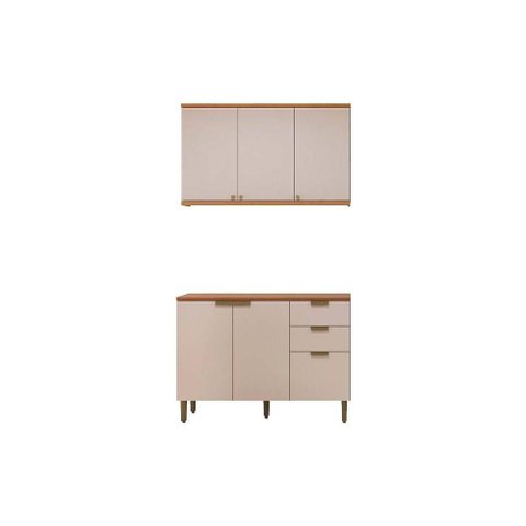 Kit Cozinha Modulada 4 Peças Selene 2 Peças (1balcão+1aéreo) Cp20 Jequitiba/off White Fosco -