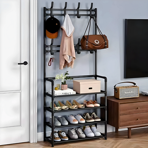 Organizador de Sapatos Ganchos Estante Sapateira Multiuso Bolsas 4 Prateleiras Compacta