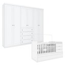 Ver imagem 1 de Berço Multifuncional Cleo e Guarda Roupa 6 Portas Mississipi Branco Fosco - Henn