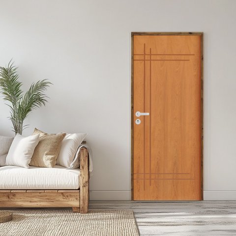 Kit Porta de Madeira 210x72cm Batente 9cm Fechadura Stilo Belissima 9 Rodam Abertura Direita Marrom/