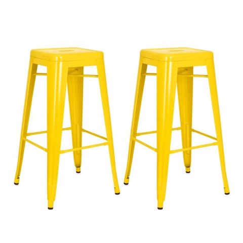 Kit - 2 X Banquetas Altas Iron Tolix - Industrial - Aço - Vintage - Amarelo