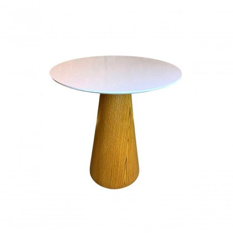 Mesa De Jantar Cone 70 Cm Base Madeira Freijó Tampo Laqueado Branco Cor Marrom
