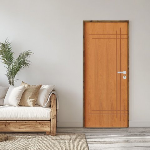 Kit Porta de Madeira 210x82cm Batente 14cm Fechadura Stilo Belissima 9 Rodam Abertura Esquerda Marro