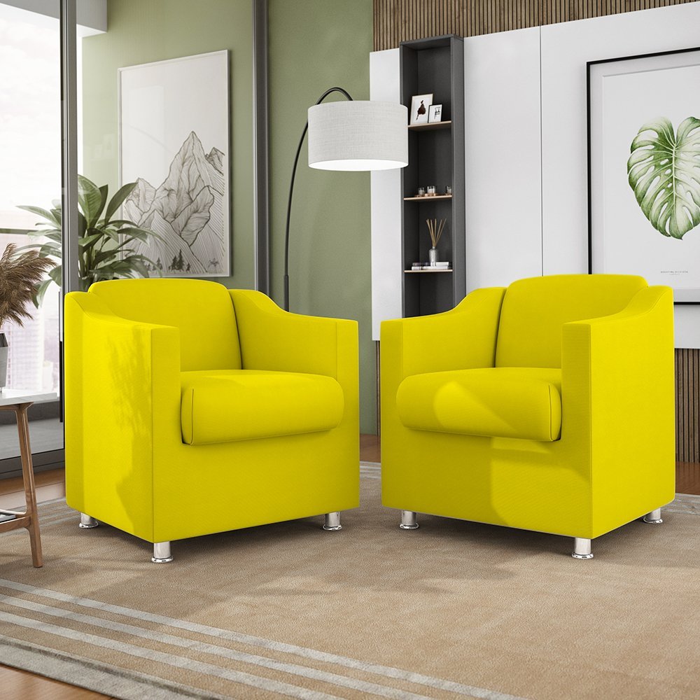 Cadeira Poltrona Decorativa Reforçada Sala de Espera – Balaqui Decor Cor:Amarelo - 2