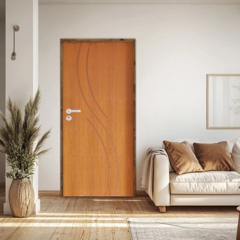 Kit Porta de Madeira 210x62cm Batente 9cm Fechadura Stilo Concept 9 Rodam Abertura Direita Marrom/Im