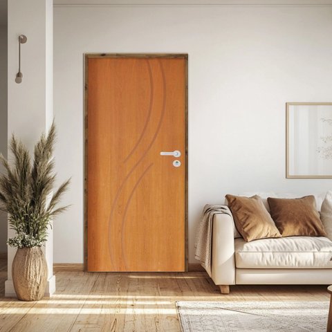 Kit Porta de Madeira 210x82cm Batente 9cm Fechadura Stilo Concept 9 Rodam Abertura Esquerda Marrom/I