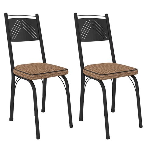 Kit 2 Cadeiras Aço Carbono Estofado Tecido Sintético Espuma D13 Clara Preto/rattan