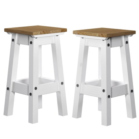 Duas Banquetas de Madeira Maciça Branco Lavado