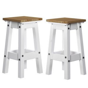 Duas Banquetas de Madeira Maciça Branco Lavado