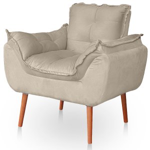 Poltrona Opala para Sala Confortável Resistente Veludo Bege