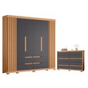 Ver imagem 1 de Guarda Roupa Casal Doble 06 Portas e Cômoda Duetto 10 Gavetas Freijo Titanium- Móveis Albatroz