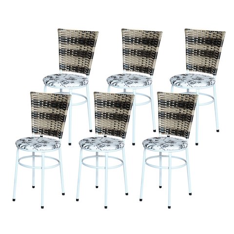 6 Cadeiras para Mesa Branca Hawai Cappuccino Premium Assento Floral:floral Branco