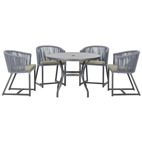 Mesa com 4 Cadeiras e Noronha Estofado 8 Trama Original Prata