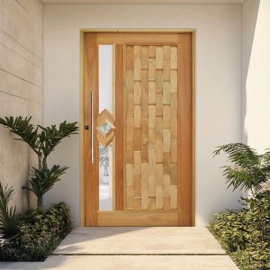 Kit Porta de Madeira Pivotante 210x102cm Batente 14cm Fechadura 803 Rolete Externa Com Visor Hale Esquadrias