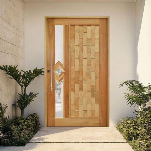 Kit Porta de Madeira Pivotante 210x102cm Batente 14cm Fechadura 803 Rolete Externa Com Visor Hale Esquadrias