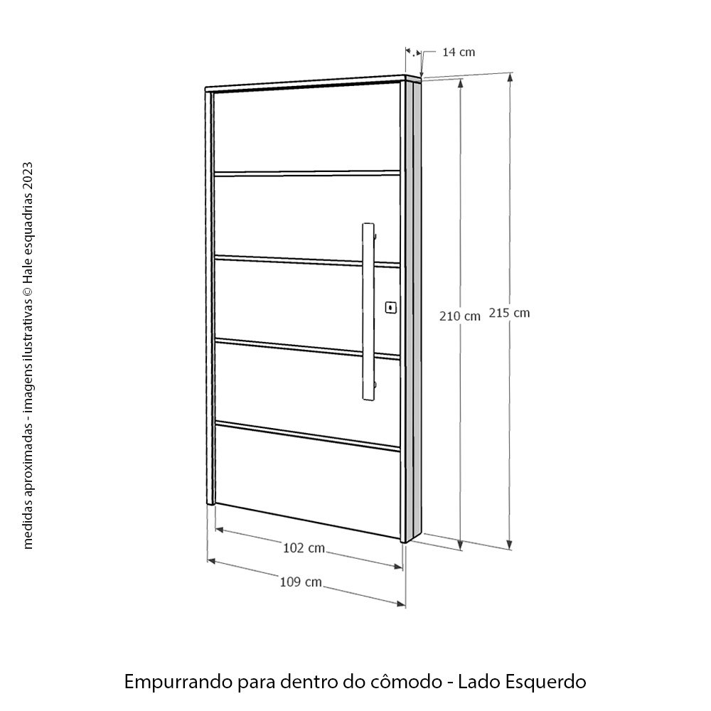 Kit Porta de Madeira Pivotante 210x102cm Batente 14cm Fechadura 803 Rolete Externa Com Visor Hale Esquadrias - 3