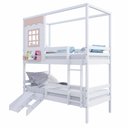 Ver imagem 5 de Beliche Casinha Reta com Grade Removível e Escorregador Madeira Maciça Branco/ Rosa Housin