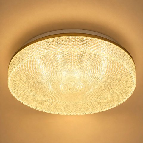 Plafon LED Beau Cristal em Acrílico Redondo 44cm Sobrepor 30W 3000k Dourado ST3326