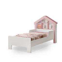 Cama Solteiro Casinha com Prateleiras e Proteção Lateral:branco/rose - 2