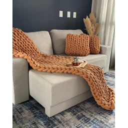 Manta Peseira de Maxi Tricot Queen 0,70x2,20m, Cor Caramelo - Magma Cotton - 6