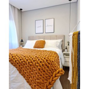 Manta Peseira de Maxi Tricot Queen 0,70x2,20m, Cor Caramelo - Magma Cotton