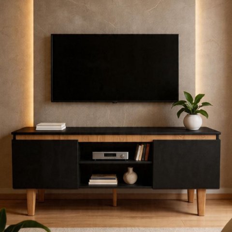 Rack Cava 107cm 2 Portas Preto para TV até 50" Byhouse