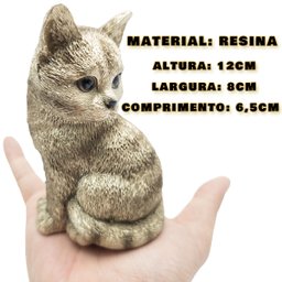 Estatueta Gato Realista Decorativo Enfeite Sala Casa Estátua Resina Animal Pet Gatinho Decoração - M - 3