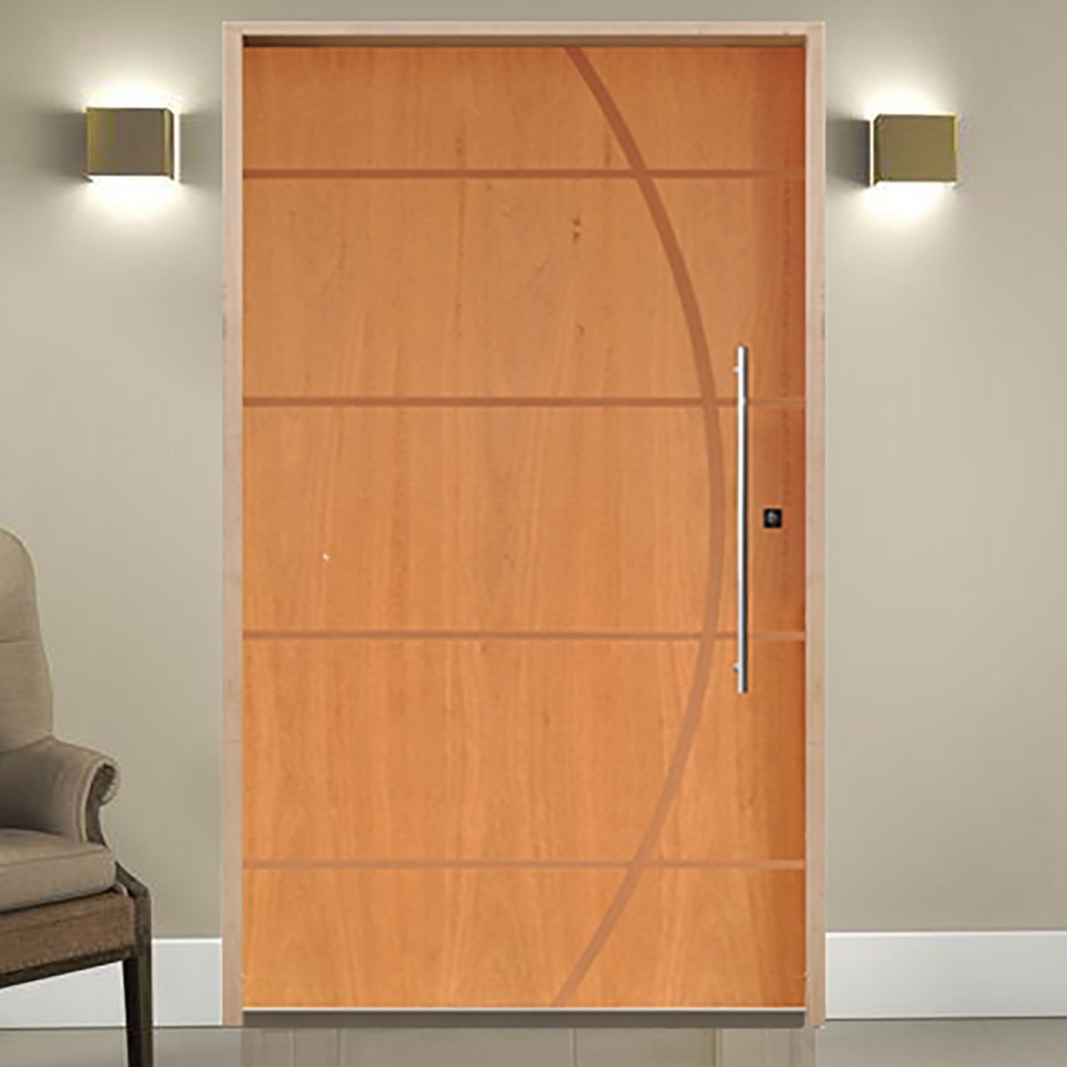 Kit Porta de Madeira Pivotante 210x120cm Batente 14cm Fechadura 803 Rolete Externa Belissima 5 Hale Esquadrias 
