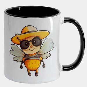 Caneca Branca com Interna Preta Y5 Abelha Fofinha Chapéu