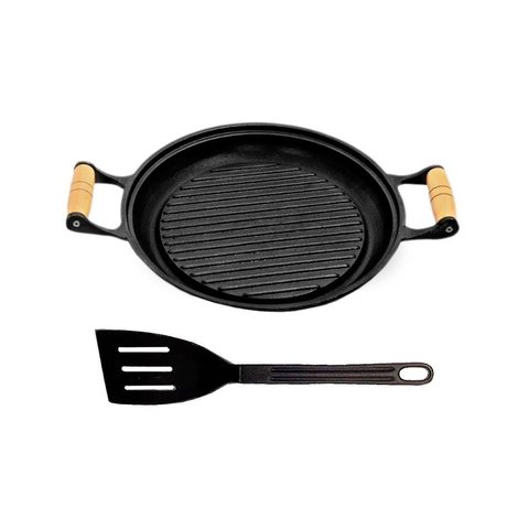 Chapa Grill Redonda Antiaderente Alça 23x23cm e Espátula
