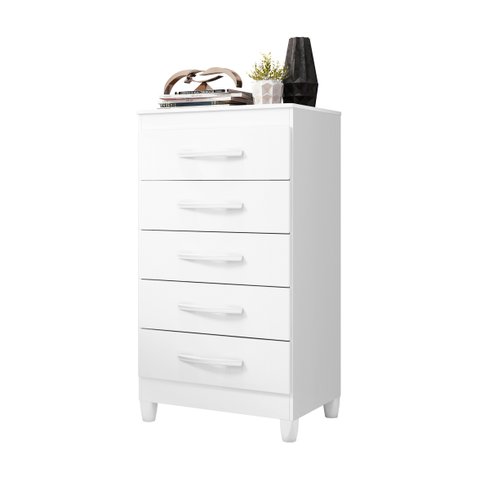Cômoda Esmeralda 5 Gavetas Organizadora de Roupas Premium Multiuso Quarto Moderno Cor Branco