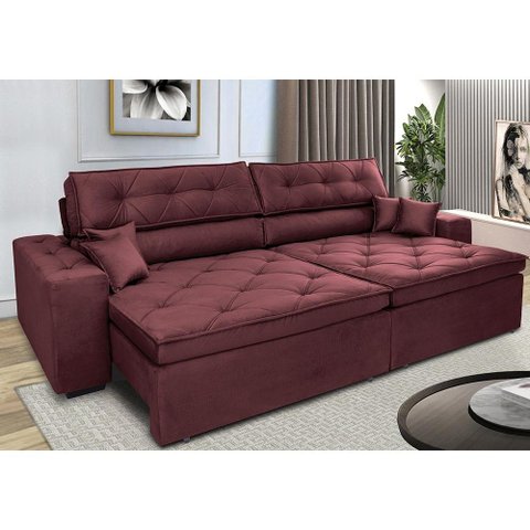 Sofá Retrátil e Reclinável 2.12M com Molas Cama Inbox Estilo Suede Velusoft Vinho